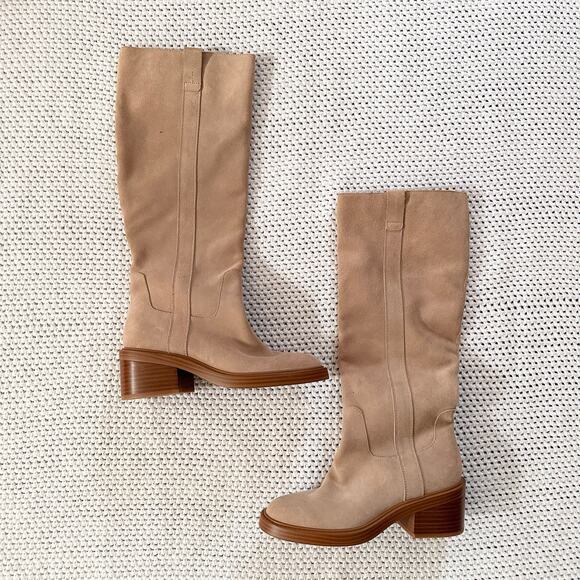 Dolce Vita Shoes - Dolce Vita Beige Suede Illora Knee High Heeled Pull On Knee High Boots 6 Sample
